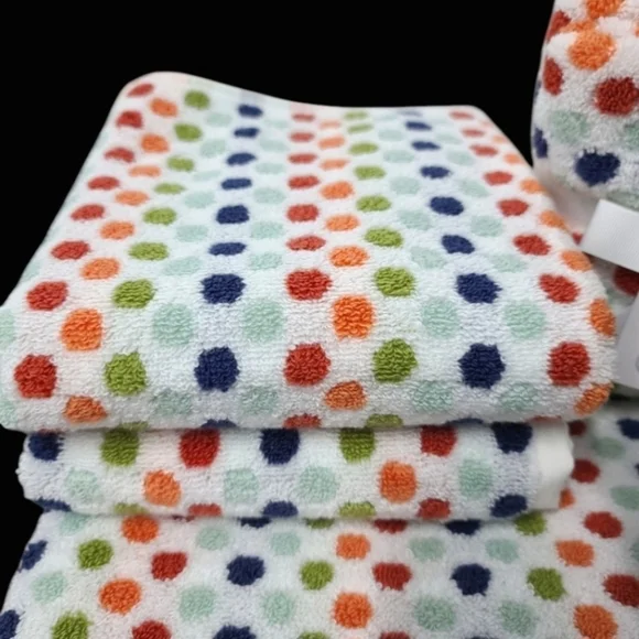 8pc Mind on Design Bath Hand Washcloth Towel Set Multicolored Dot Zero Twist NEW - Picture 2 of 7